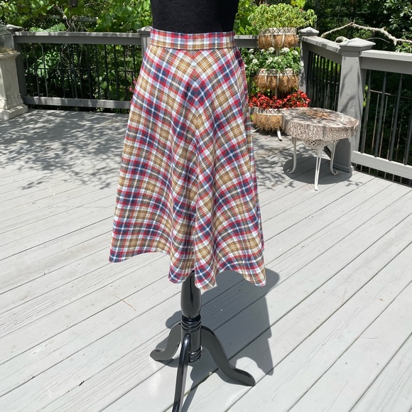 Vintage 60s Highwaisted Metal Zipper Plaid Mod Circle Skirt - Picture 1 of 6